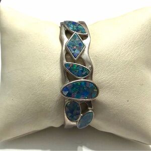 Sterling Silver Mosaic Blue Opal Cuff Bracelet